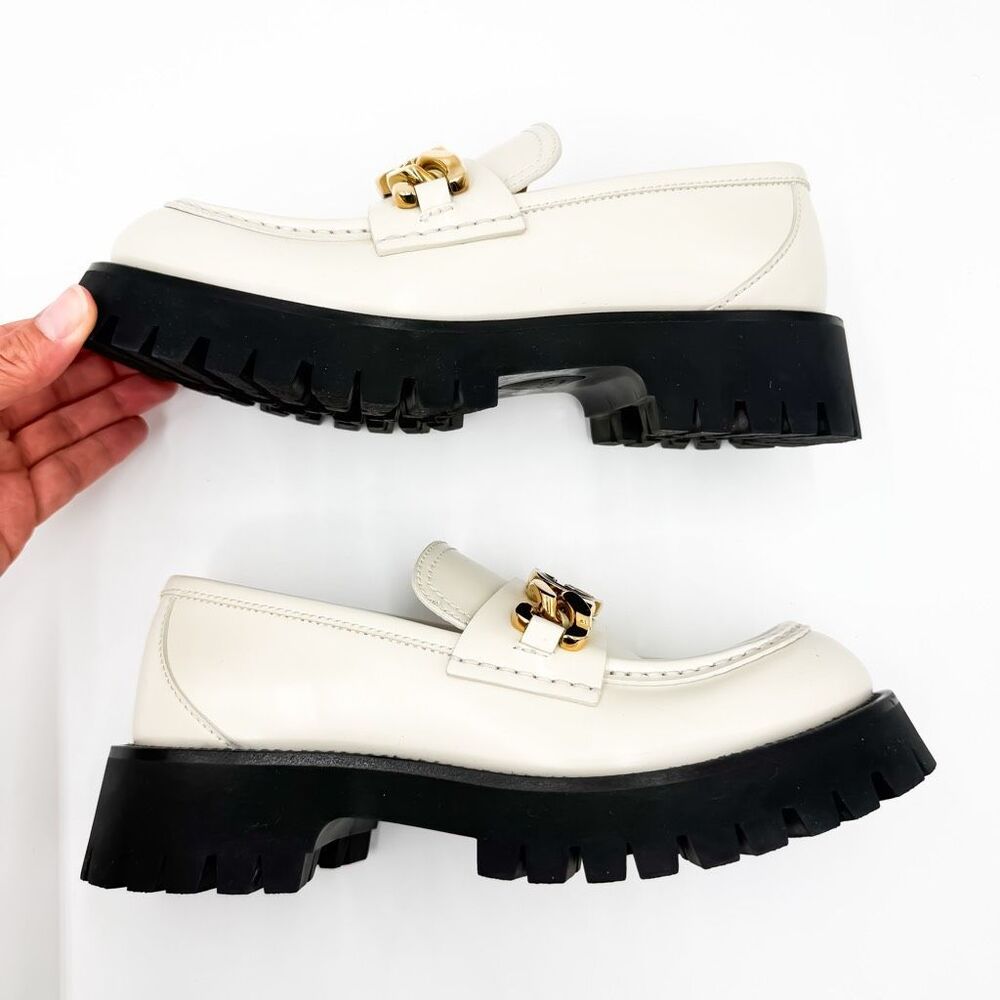 Gucci Jeanne GG Chain Lug Sole White Leather Platform Loafers EU 38 US 8 - Picture 9 of 12